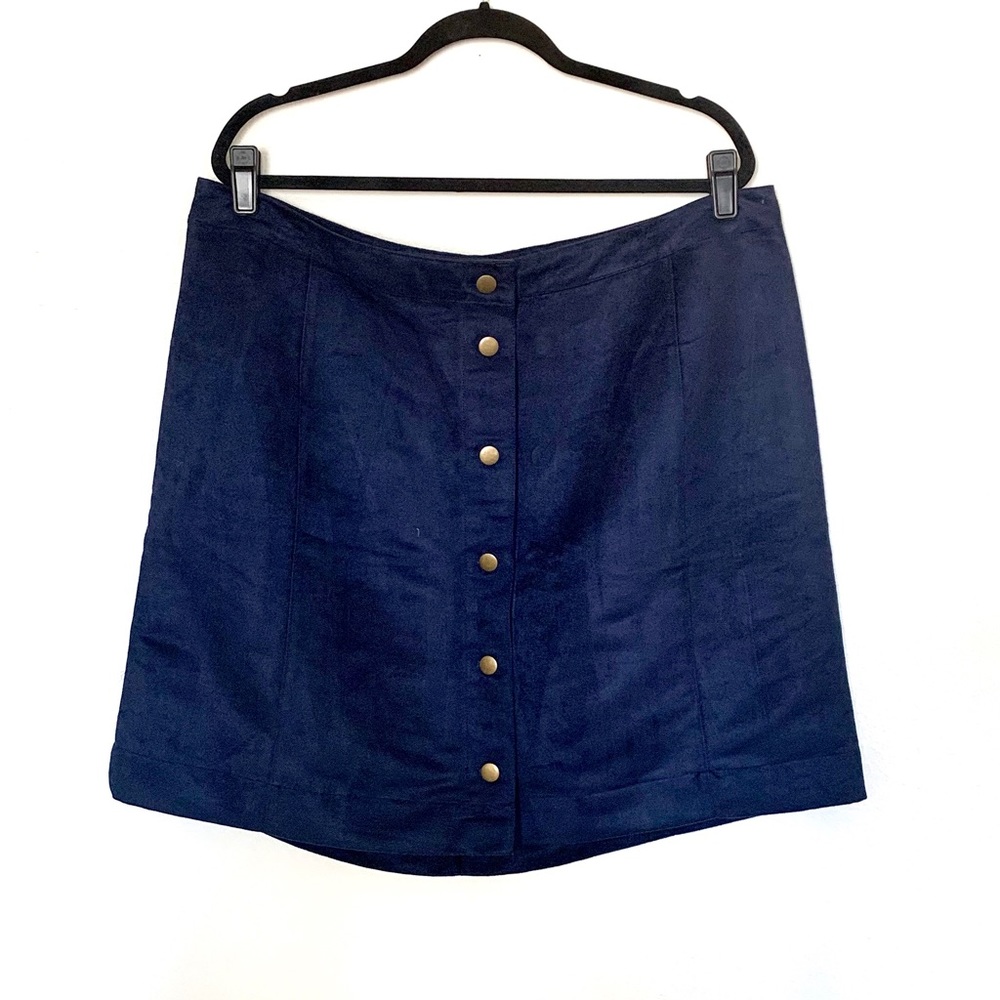 BOGO FREE Plus Size Suede Button Up Skirt Navy